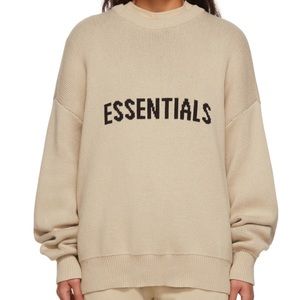 FEAR OF GOD ESSENTIALS BEIGE KNIT PULLOVER SWEATER